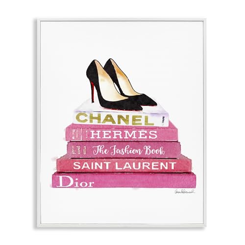 Stupell Industries Glam Pink Fashion Books Black Pump Heels