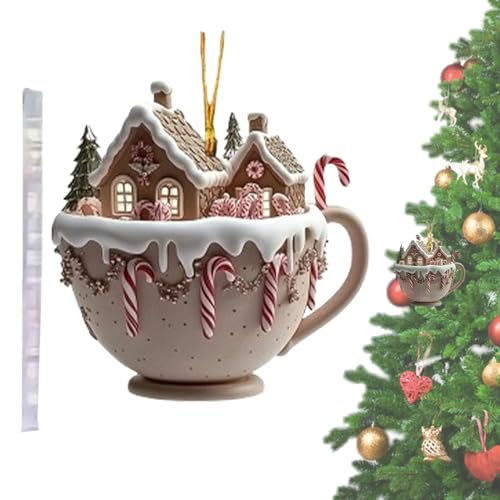 Varm kakaokopp juldekoration, varm choklad juldekoration - 2D akryl chokladkoppar julsnöhus prydnader - Julgransdekoration Charm Hot Cocoa Tema hänge för inomhus utomhus
