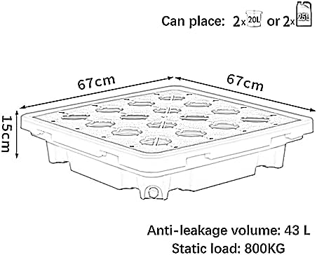 Plastic Pallets Spill Containment Pallet Tray Platform，Stackable Modular Spill Containment Tray with Drain, Leak-Proof Plastic Spill Platform for Oil Drums, Durable Polyethylene Pallet (72x7