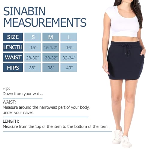 SINABIN Minissaia de lã lisa com cordão e bolsos, Azul claro, P