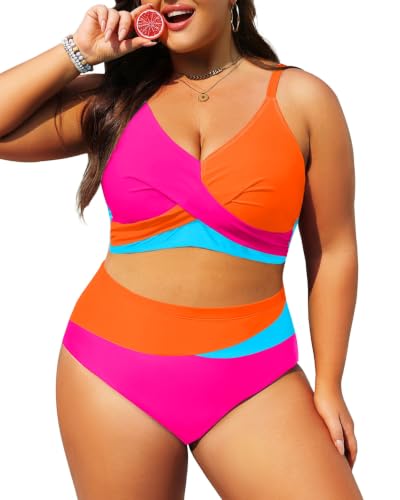 Image of Tempt Me Plus Size Two Piece Swimsuit - Women High Waisted Bikini Set Tummy Control Bathing Suits