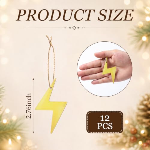 Image of Soulchen 12 Pcs Magical Wizard Party Decor Golden Lightning Bolts Hanging Christmas Ornament Witch Lightning Gifts Flash Thunder Vintage Wood Hanging Sign for Tree Room Home Birthday Party Supplies