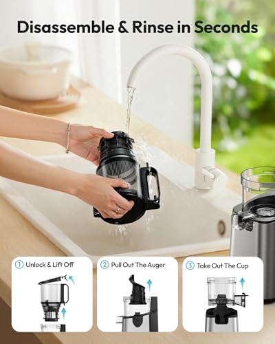 Cold Press Juicer Machines, EUHOMY 5.7" Wide Feed Chute Juicer Machines with 400W, Slow Masticating Juicer for Whole Fruits & Vegetables, High Juice Yield, Easy to clean, Black Stainless Steel