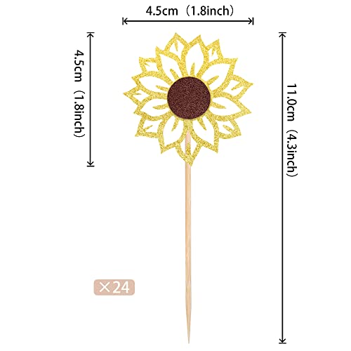 24 Pcs Sunflower Cupcake Toppers Glitter Flower Theme Cupcake Picks For Baby Shower Kids Boys Girls Birthday Party Cake Decorations Supplies #TOP1