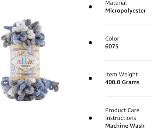 Image of Alize Puffy Color Baby Blanket Yarn Lot of 4skn 400gr 39.3 yds 100% Micropolyester Soft Yarn Hand Knitting Yarn (6075)