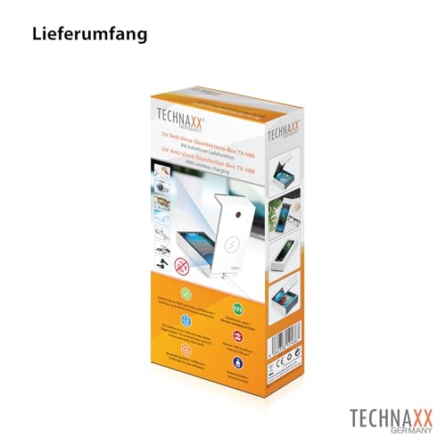 Technaxx UV Desinfektion-Box TX-148 - Desinfektion für Handy`s & Gegenstände, 99,9% Sterilisationseffizienz, Aromaölkammer, Keime, Kabelloses Laden 5W für alle Handys