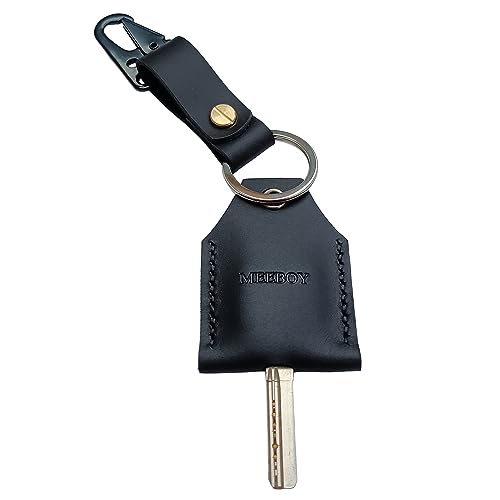 handmade Leather Key Sleeve Key Ring Holder key fob protector Accessories Protective Key Case Cover Key protector (Large-black)