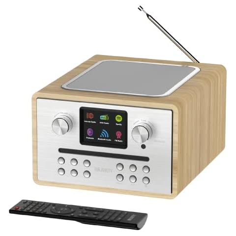 CD Player with Internet, DAB and FM Radio | Smart Radio with Spotify, Podcasts, Bluetooth, 40+ Presets, TFT Display | Majority Homerton 2 CD Player and Digital Radio | Oak Cover