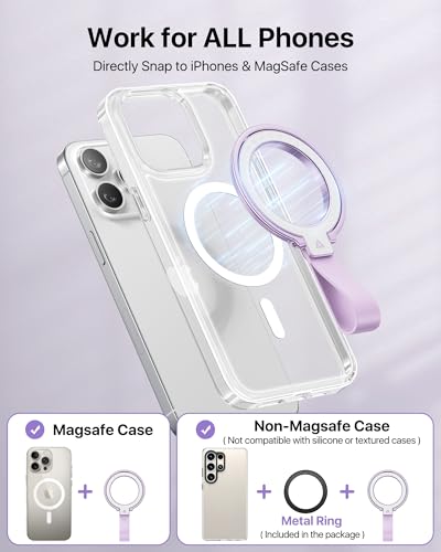 Image of andobil [2026 Unrivaled Stability] Magnetic Phone Grip Holder for MagSafe Ring Stand Holder Kickstand Compatible with MagSafe Accessories for iPhone 17 Air 16 Pro Max Plus 15 14 13 12&Android, Purple
