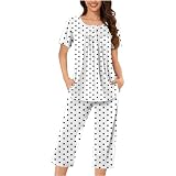 Offerte Lampo del Giorno Set Pigiama da Donna alla Moda Casual, Largo, Stampato, con Scollo Rotondo e Bottoni, Pantaloni Corti Completi Donna Sportivi 2 Pezzi Tute da Ginnastica Tops Manica Corta