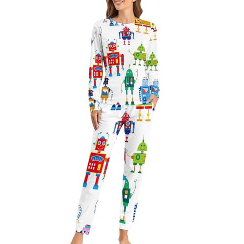 Pyjama Femme Robots De Couleur ensemble sleepwear vêtement de nuit pantalon haut