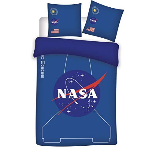 NASA - Juego de Cama Reversible (Funda nórdica de 140 x 200 cm y Funda de Almohada de 63 x 63 cm), Color Azul