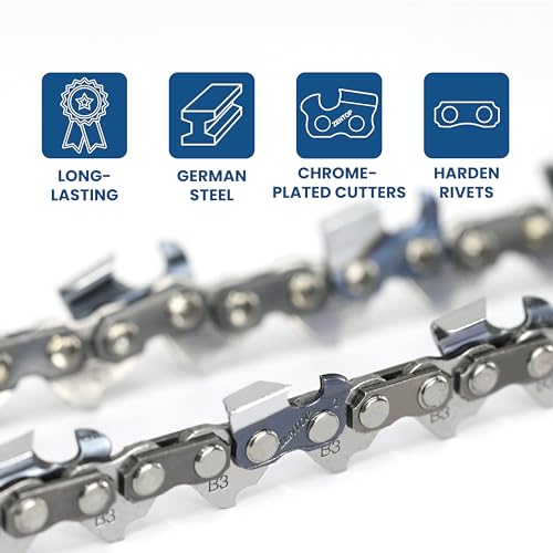 Image of 18 Inch Chainsaw Chain, .325 inch Pitch .063 inch Gauge 68 Drive Links, Germany Steel Anti-Kickback Replacement for Stihl MS250, MS251, MS230, 025, 3-Pack
