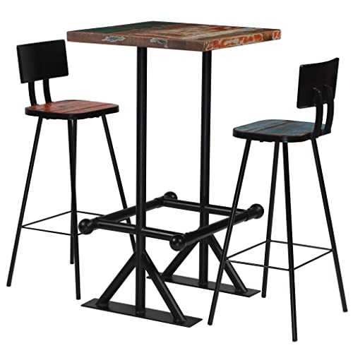 Lumanois Set de Muebles de Bar 3 pzas Madera Maciza reciclada Multicolor,Mobiliario,Conjuntos de Muebles para cocinas y comedores,40.15kg-245398