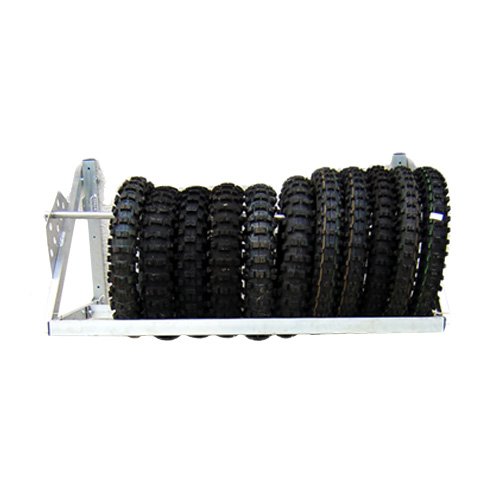 Pit Posse Wall Mount Tires Rack Folding Adjustable Holder Made of Silver Polished