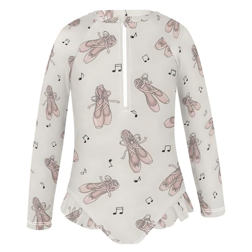 Ballet Shoes with Music Notes Girls Rash Guard Swimsuits Long Sleeve One Pieces Bathing Suit UPF 50+ Zipper Swimwear2