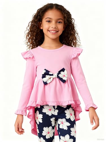 Image of Axumity Kid Girl Clothes Ruffle Sleeve Top Floral Allover Pants 3-9 Years Fall Outfit Set
