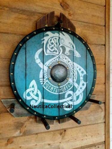 Bouclier médiéval rond en bois et acier viking - Bouclier médiéval - Rond - Médiéval - Rond - Bouclier - En bois - Pour reproduction, cosplay, bouclier