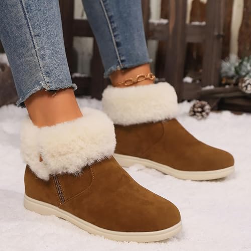 Snow Boots for Women Suede Faux Fur Lining Ankle Boot Slip on Memory Foam Comfort Booties, Water Resistant Warm Winter Ankle Booties Fleece Fuzzy Cozy Indoor House Shoes2