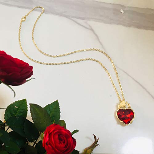 Evie Costume Queen Of Hearts Gloden Crown Necklace Dress Up Pendant For Descendants Fans Red Heart Princess Jewelry Accessoires Birthday Valentine's Halloween Christmas Party For Kids Girls Women Her #TOP2