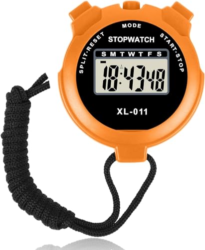 Digital Sports Stopwatch Timer Stopwatch Large Display Interval Training Timer Outdoor Split Stop Watch Lap Timer Digital Calendar Alarm Clock Referee Watch for Training Swimming Running (Orange)