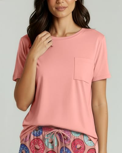Image of Real Essentials 2 Pack: Women's Short Sleeve Pajama Short Set - Comfy Lightweight Soft Lounge Sleepwear (Plus
