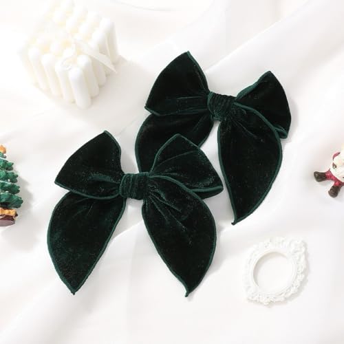 Velvet hair bows clips for girls chrismas valentines holiday dress party decor accessories gift,velvet ribbon hair barrettes alligator hairpins for teens toddlers kids (C)