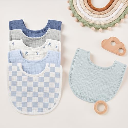 Image of Susurration Muslin Baby Drool Bibs 6Pack Soft Square Adjustable Baby Bandana Bibs for Unisex Girls & Boys