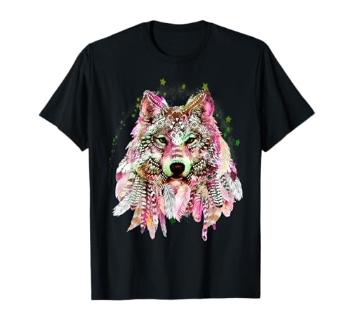 Native American Wolf Head Tribal Bohemian Tattoo Art T-Shirt