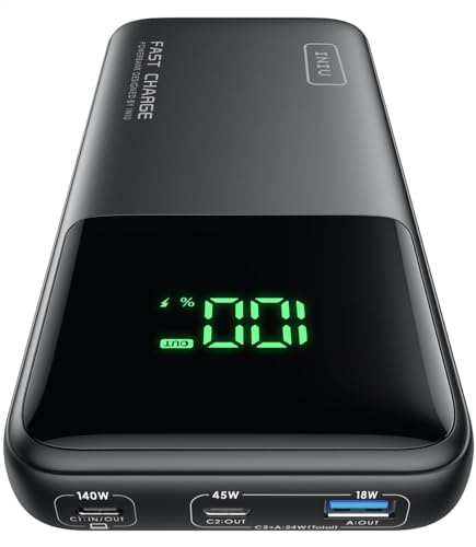 INIU Power Bank 27000mAh 140W Con PD 3.1, Carga Rápida Para MacBook Pro, Steam Deck, IPhone 16/15/14 Y Más, Con Pantalla LED Y 3 Puertos