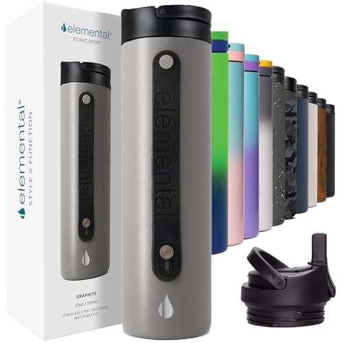 Elemental Iconic 20oz Stainless Steel Water Bottle with Straw, Leak Proof