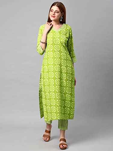 Image of GoSriKi Women's Cotton Blend Traditional Straight Printed Kurta and Pant Set (Sixty PARROT-Nw1-GS)