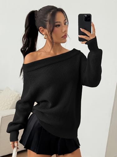 Image of ZAFUL Sweaters for Women Off Shoulder Knit Sweater with Long Sleeve Loose Pullover Jumper Tops