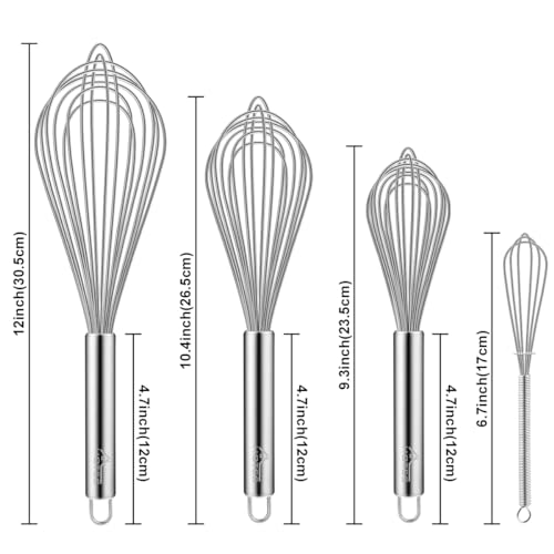 Hotec 4 Pieces Stainless Steel Whisks Set Wire Whisk Balloon Whisk Egg Beater Kitchen Utensils For Stirring thumb #8