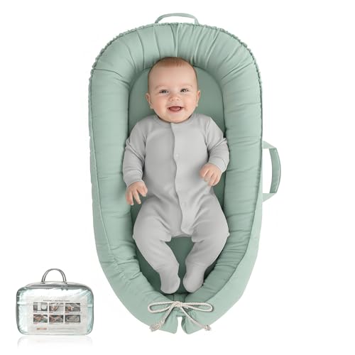 Image of Baby Lounger - Infant Lounger for Newborn 0-24 Months, Pure Cotton Breathable Baby Nest Lounger, Newborn Essentials for Baby Boys & Girls, Portable Baby Lounger for Home and Travel