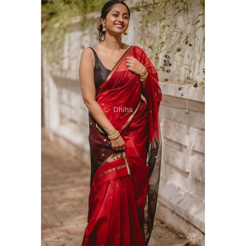 Image of Original Maheswari Cotton Silk Saree for Women | Kanjivaram Pure Silk Cotton Sari with Blouse | Zari Work | Tassels | Handloom Weave