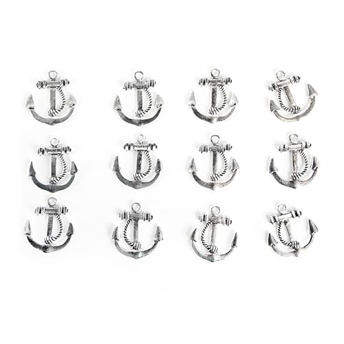 Lot de 12 mini ancres en métal, décoration maritime, décoration de table plate, décoration maritime, salle de bain et salon, été, plage et mer, avec œillet, décoration de salle de bain petite, 2,5 cm
