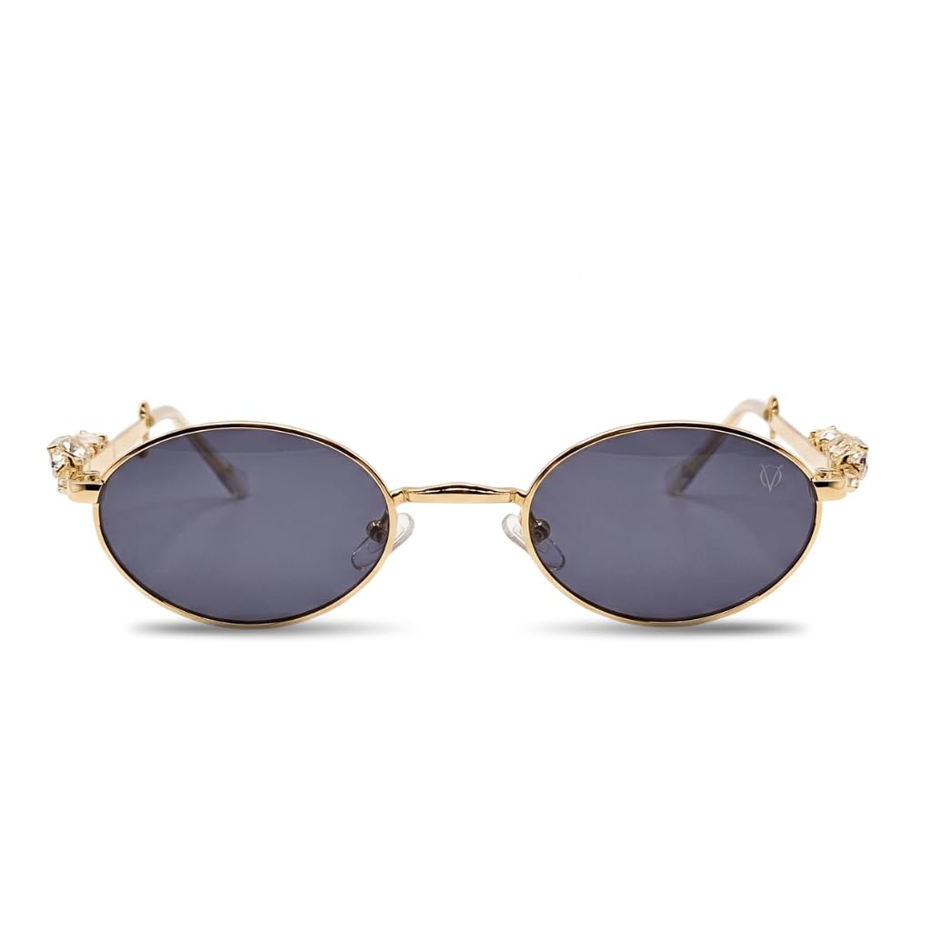 Premium Gold Oval Sunglasses for Women | UV400 Black Protective Lenses | Lightweight Designer Fashion Eyewear for Driving Travel Outdoor Use-picture-12