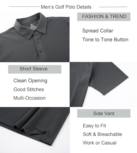 Alex Vando Mens Bubble Jacquard Polo Shirt Super Stretch Short Sleeve Polo Shirts for Men