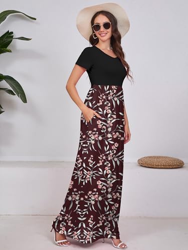Image of DEARCASE Maxi Dress for Women Short Sleeve Casual Summer Loose Plain Comfy Long Dresses with Pockets