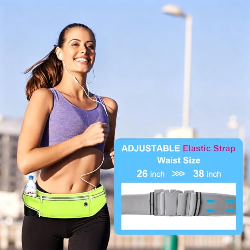 Image of Slim Running Belt for Women Men,Runners Fanny Pack Phone Holder,Money Belt,Running Gear Accessories,with 3 Pockets (Grass green)