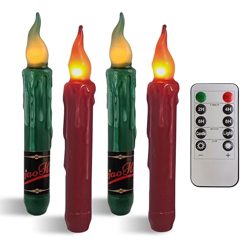 Image of LED Flameless Short Taper Candles with Remote, 6.7 Inch Christmas Candlesticks Dripless Battery Operated Flame for Fireplace Holiday Decor, Pack of 4