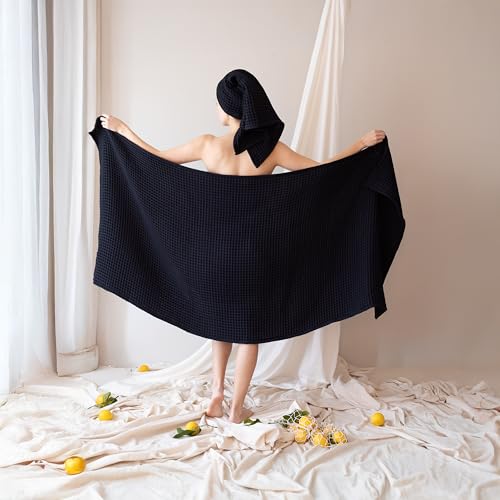 Elegant Black Waffle Weave Bath Towel Set (35x71, Set of 2)