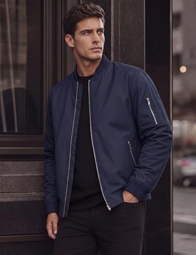 Image of TACVASEN Men's Bomber Jacket, Lightweight Transition Jacket, Aviator Jacket, Spring, Summer, Blouson with Zip Pockets