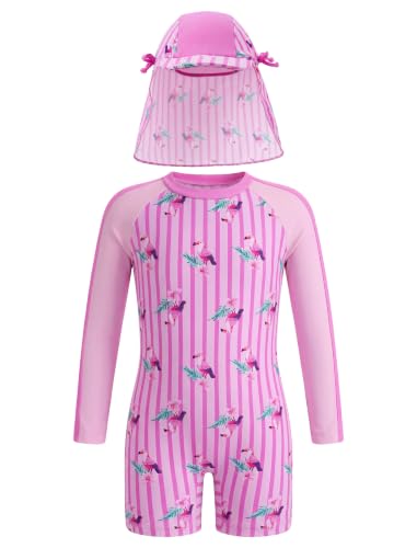 Image of ODASDO Infant Baby Girls Long Sleeve One Piece Rash Guard Swimsuit 3-24M | UPF 50+ Sun Protection | Back Zipper | Quick Drying | Full Head Neck Body Coverage | For Beach Vacation and Pool Party