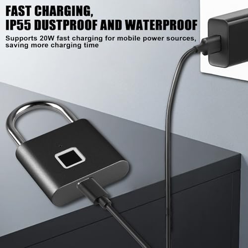 GOMETY Smart Schloss: 2 Stück Rostfreies Biometrisches Vorhängeschloss, USB-Aufladbar Und Wasserdicht, Für Fitnessstudio, Gepäck, Lagerhäuser, Spind (Silber)
