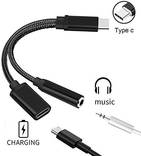 2 in 1 USB C/Type C Cable Fast Charge to 3.5mm Audio Jack Headphone Adapter Converter Supports Audio and Charging for Motorola MotoZ, Letv Le Pro 3,Not Fit for HTC and Pixel. (Black)