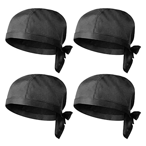 Vegena 4 Pièces Calot Cuisine, Toque de Chef Cuisinier Noir, Chapeau Cuisine Unisexe Ajustable en Polycoton pour Homme et Femme pour Restaurants, Cuisines,...