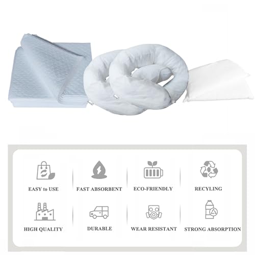 Image of XIFENG Oil-Only Spill Kit Absorbing Spills Oil Absorbent Pads Oil Absorbent Socks Pillows 11.6 Gallon of Oils Petroleum Products for Industrial Automotive Vehicle Aid Spills (Color:only Oil)