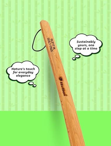 Image of Helios Bamboo Shoe Horn | Long Handle Shoe Horn for Easy Wearing | Wooden Shoe Helper Stick | Shoe Wearing Aid for Men & Women | Durable Comfort Grip (Small /Medium /Large)